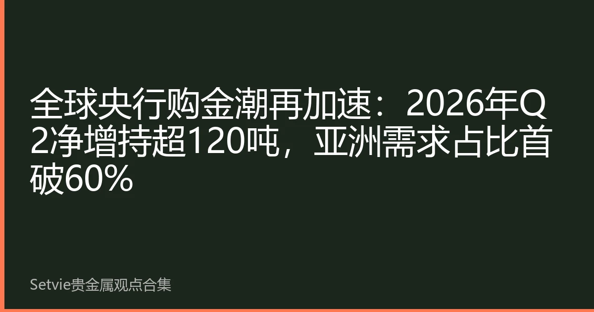 全球央行购金潮再加速：2026年Q2净增持超120吨，亚洲需求占比首破60%