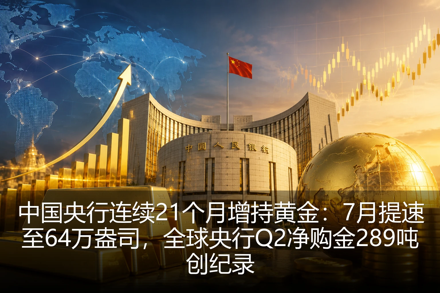 中国央行连续21个月增持黄金：7月提速至64万盎司，全球央行Q2净购金289吨创纪录